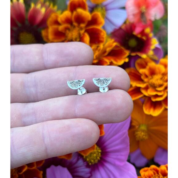 Sterling Silver Orange Slice Post Earrings, Silver Orange Slice Post Earrings - Picture 2 of 5